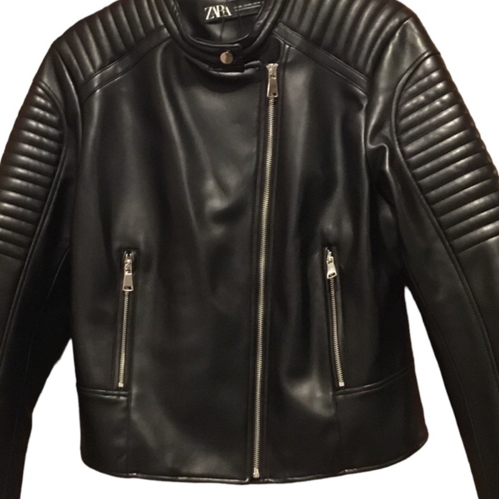 ZARA Biker Jacket Black Faux Leather Zip Size: XXL❗️READ & CHECK MEASUREMENTS❗️ - Picture 7 of 16